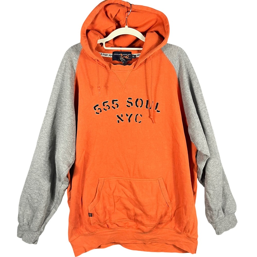 Triple Five Soul Hoodie Mens XL Orange Gray Raglan NYC Embroidered Streetwear